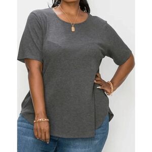 COIN 1804 Women's Plus Size Thermal Short Sleeve Swing Tee Charcoal 1X